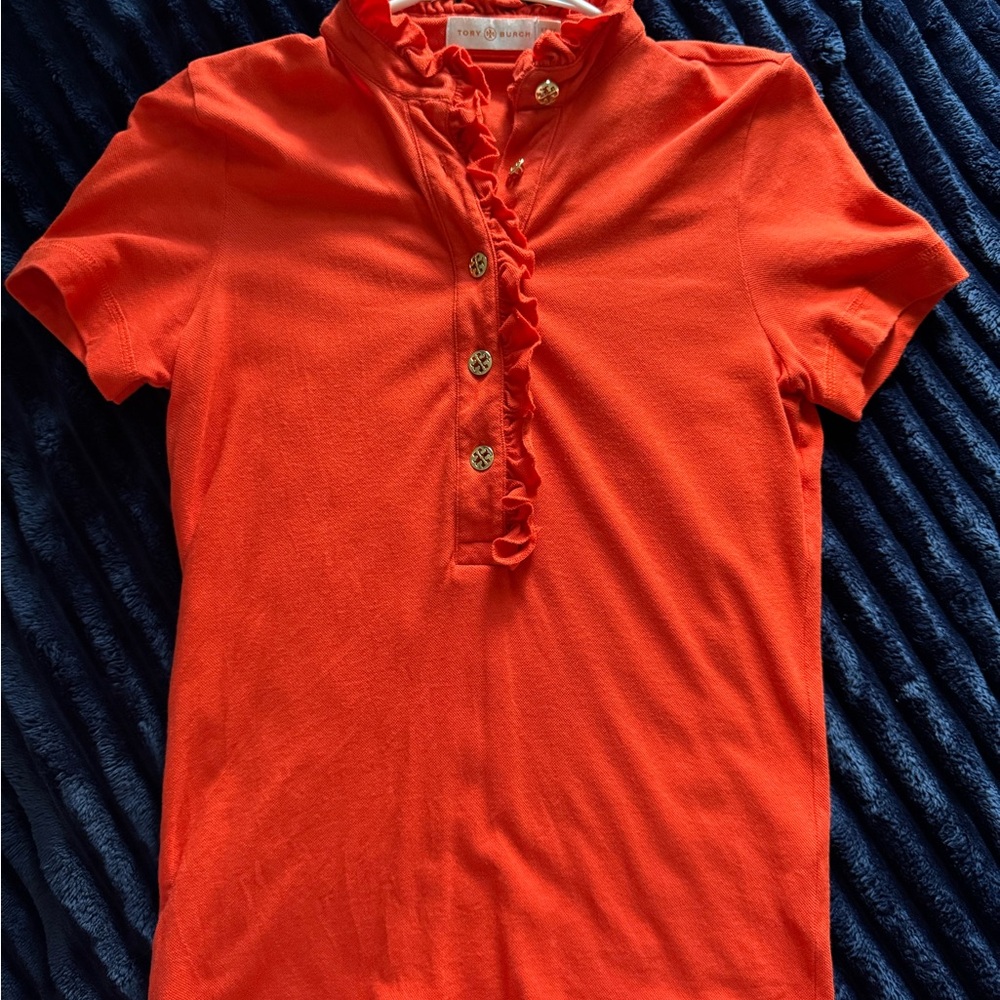 Tory Burch Orange Ruffled Top